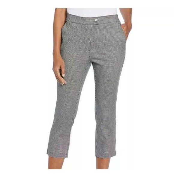 Rafaella Ladies Capri 14 Pull On Stretch Capri Pants Black White Check 14 - Picture 1 of 8